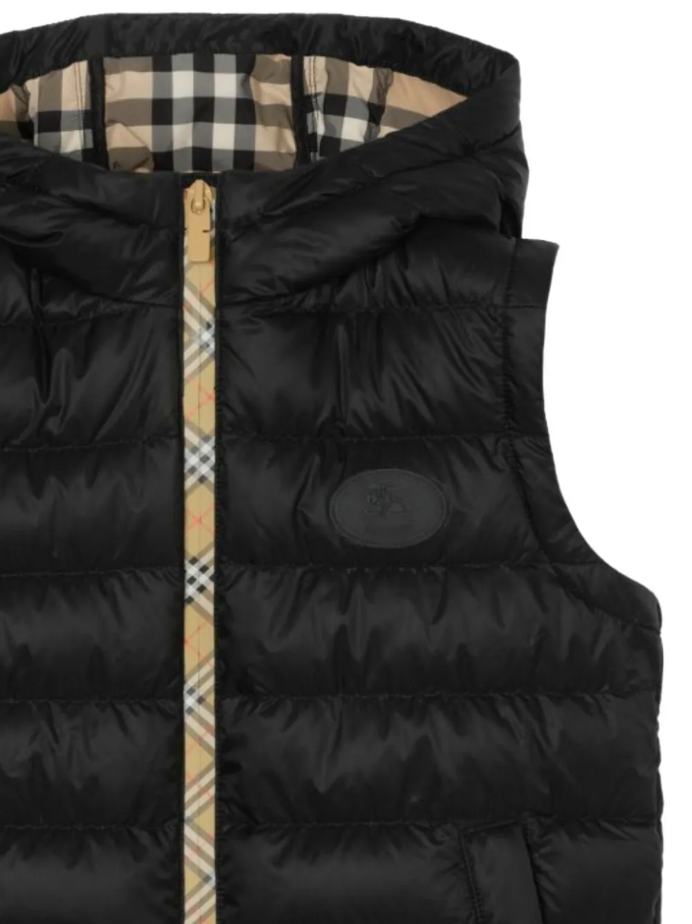 Burberry Kids check-trim hooded gilet Zwart