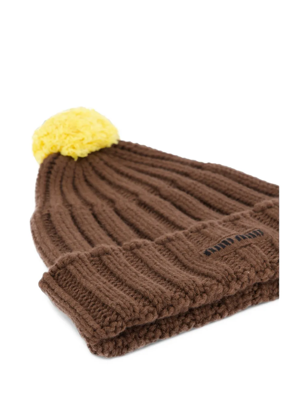 Miu Ribgebreide muts met pompon Bruin