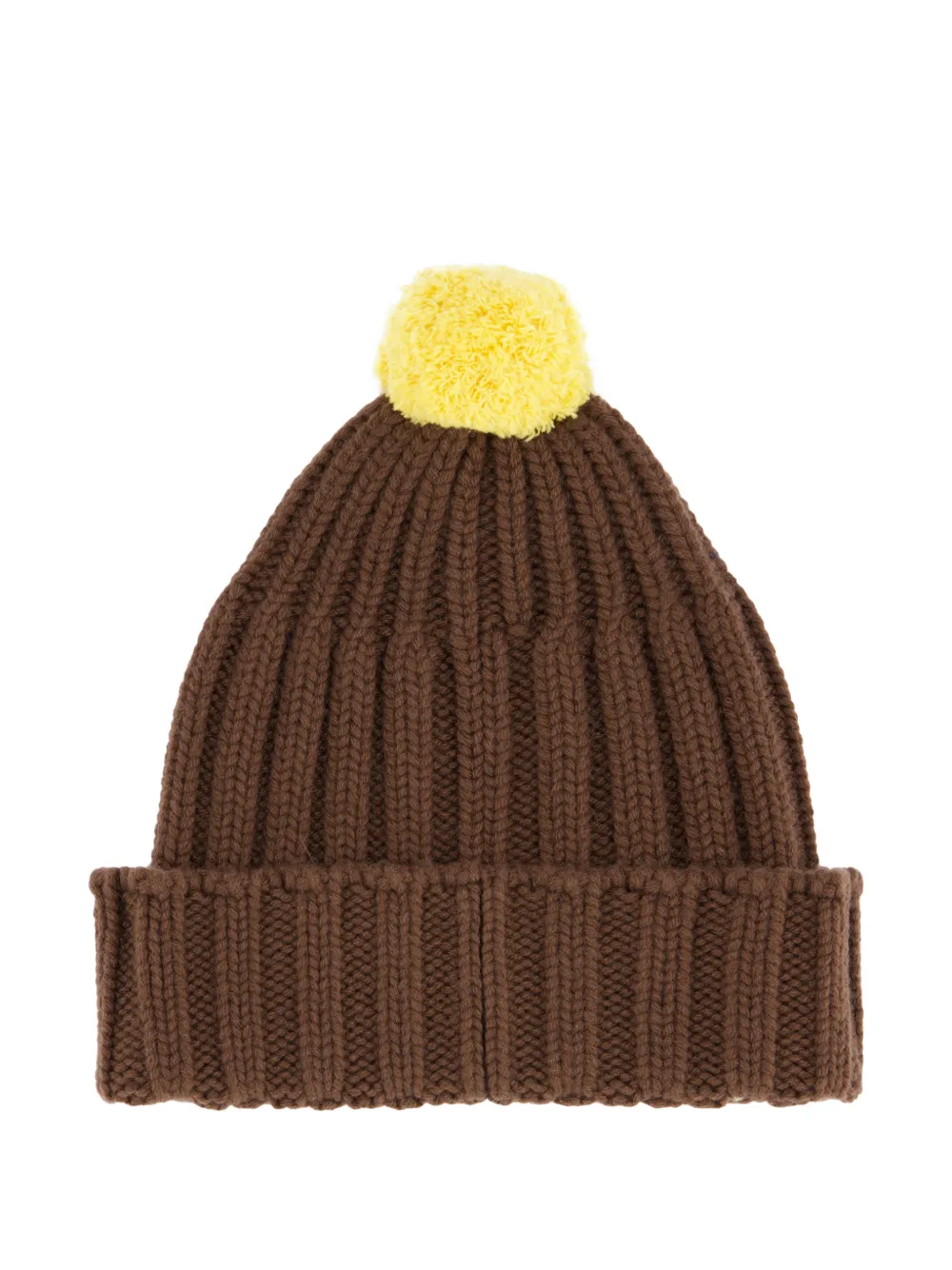 Miu Ribgebreide muts met pompon Bruin