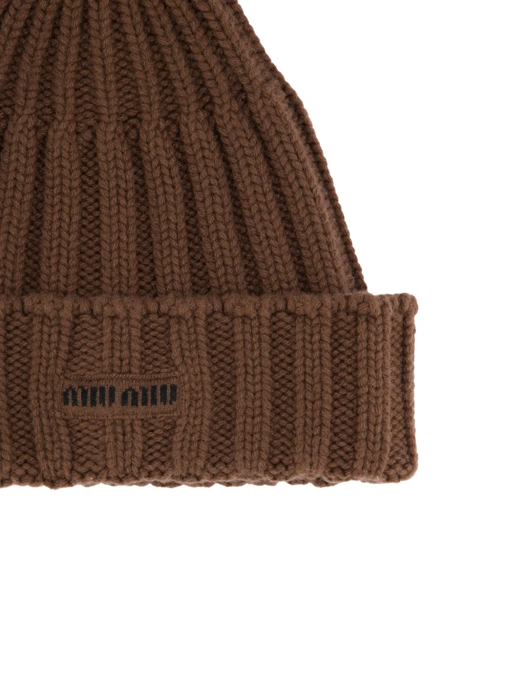 Miu Ribgebreide muts met pompon Bruin