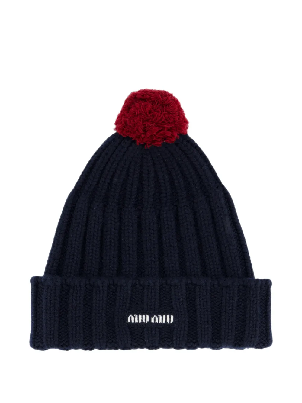 Miu Miu pom-pom ribbed beanie hat - Bleu