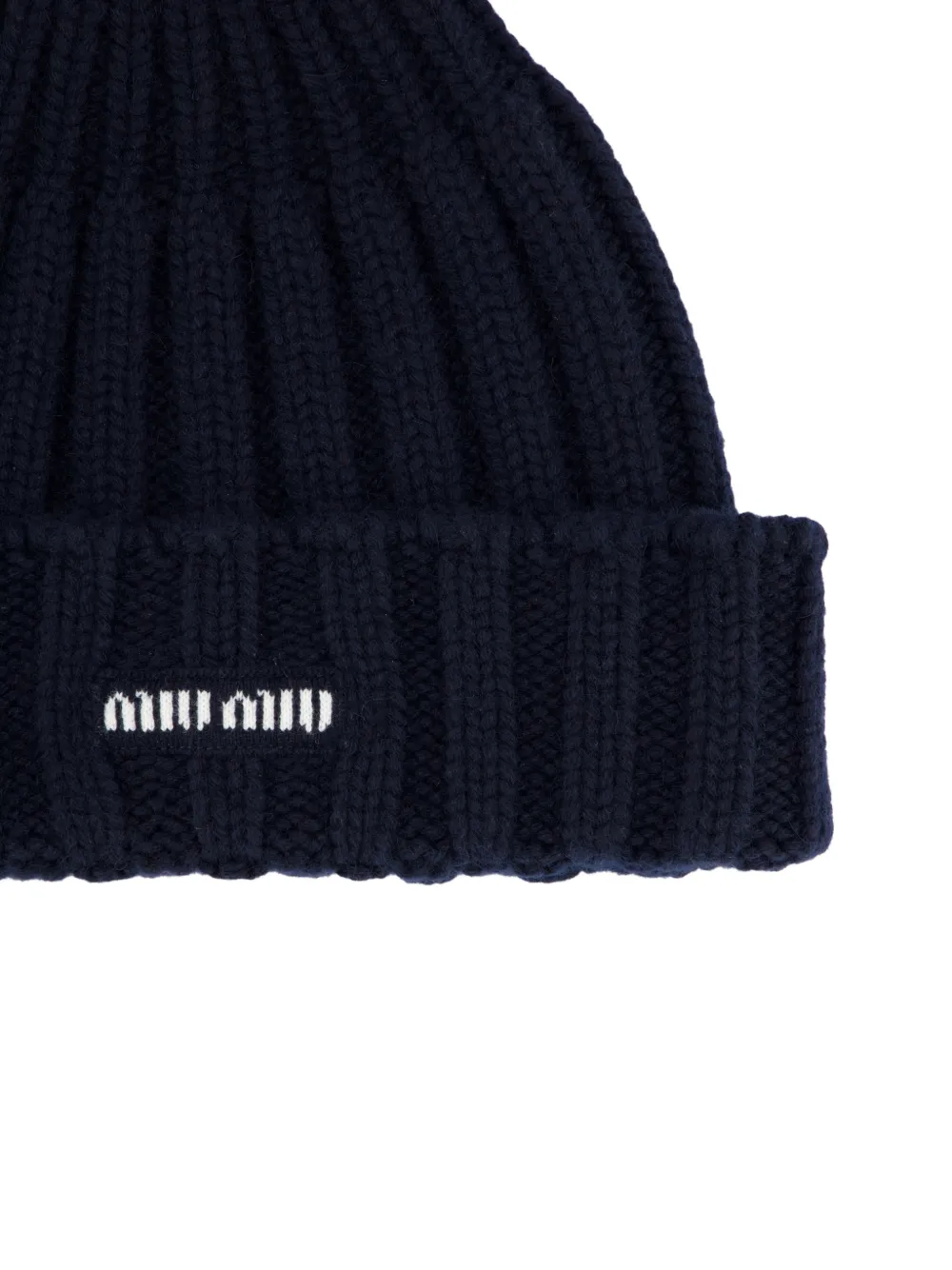 Miu Geribbelde muts met pompon Blauw