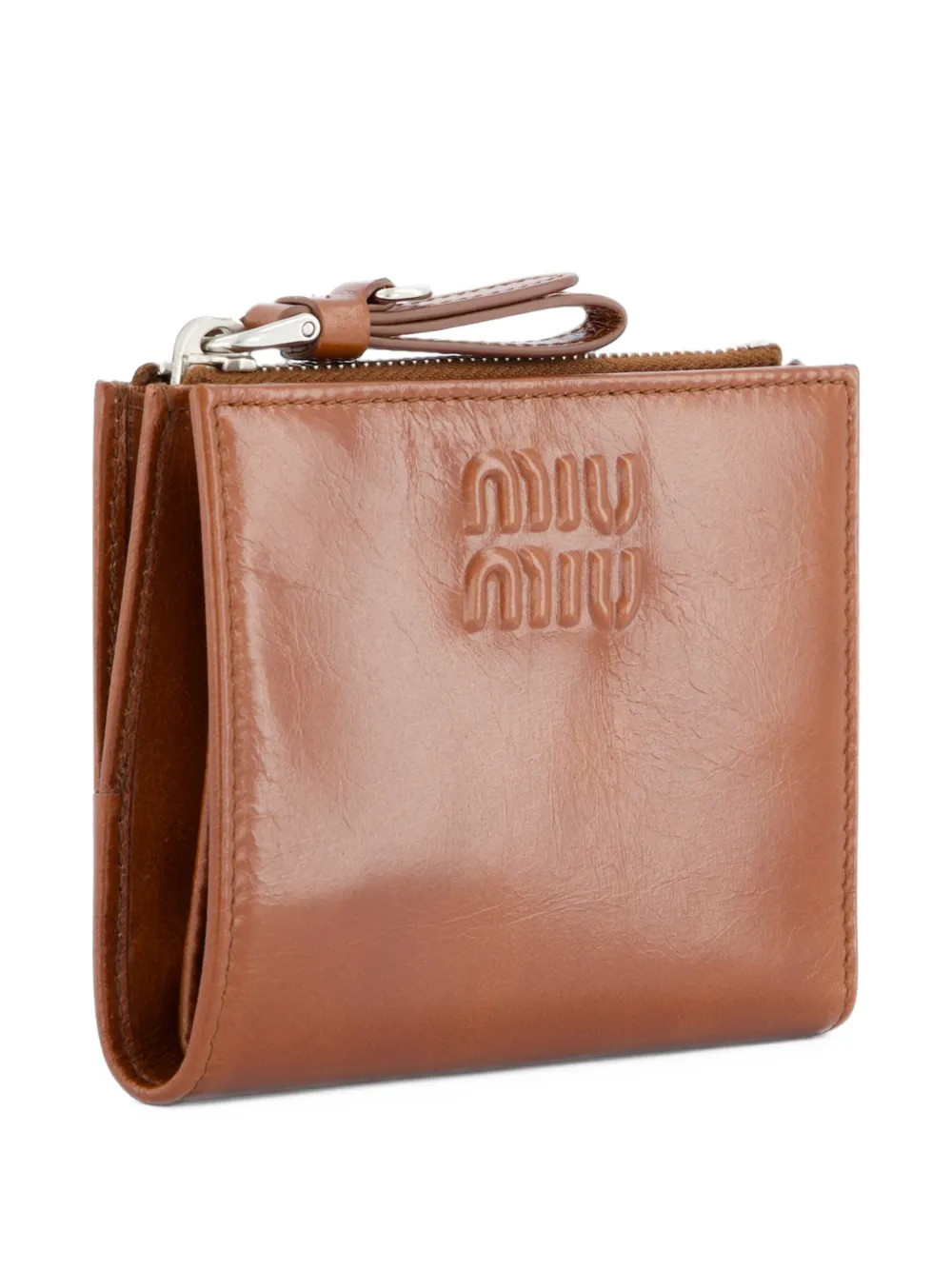 Miu Leren portemonnee met logo Bruin