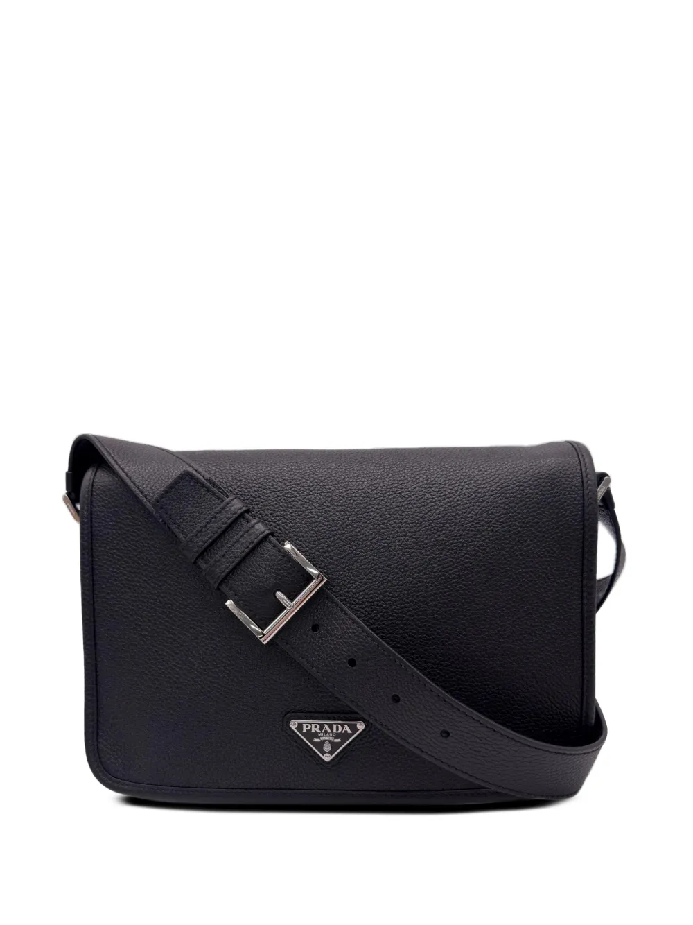 Prada Pre-Owned 2013-2026 Grained Calfskin Flap Messenger Bag crossbody bag - Nero