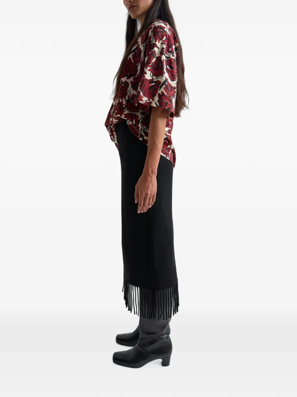 Rodebjer The Blaine fringe pencil midi skirt Zwart