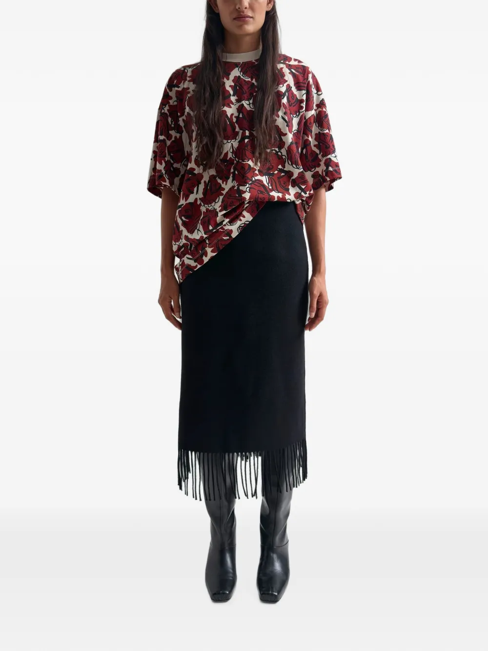 Rodebjer The Blaine fringe pencil midi skirt Zwart