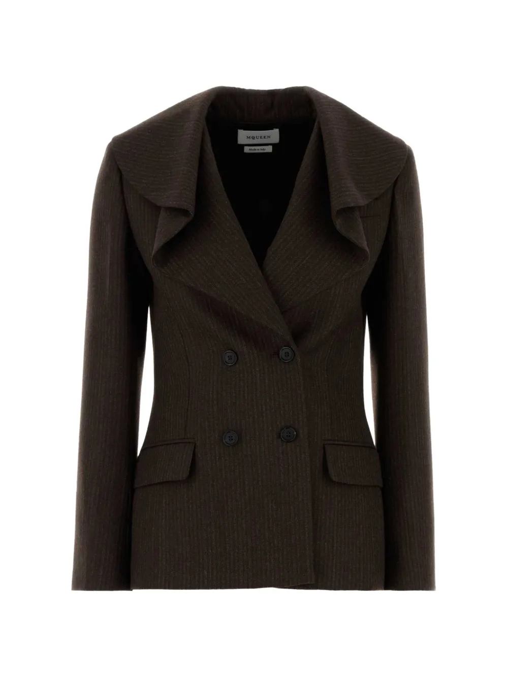 Alexander McQueen ruffled double-breasted blazer - Marrone
