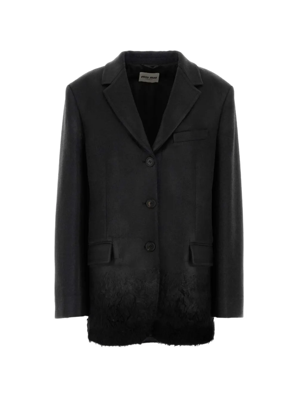 Miu Miu blazer en mélange de laine à finitions en peau lainée - Gris Miu Miu blazer en mélange de laine à finitions en peau lainée - Gris