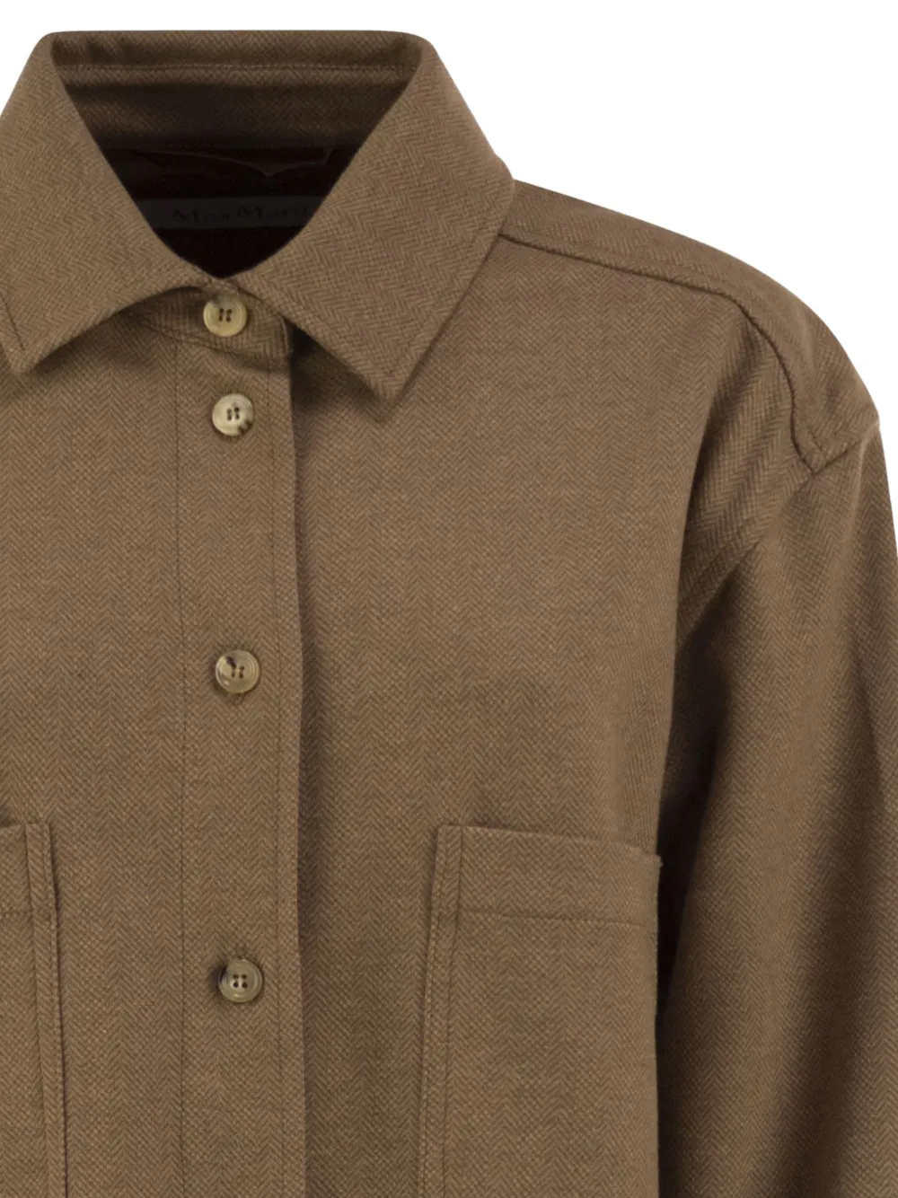 Max Mara Shirtjack met opgestikte zak en geweven visgraatpatroon Bruin