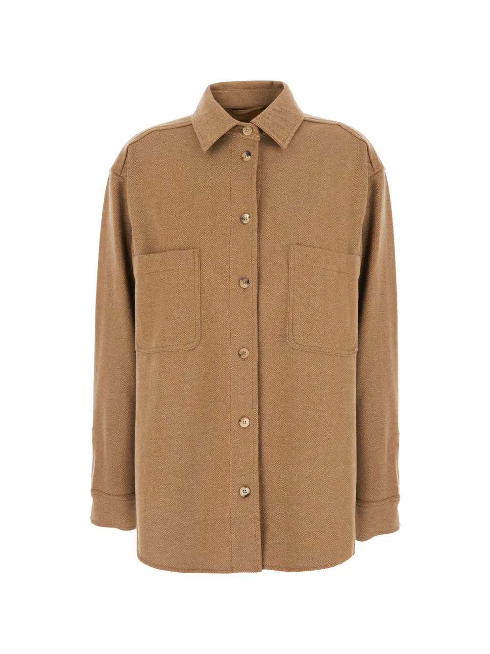 Max Mara Shirtjack met opgestikte zak en geweven visgraatpatroon Bruin