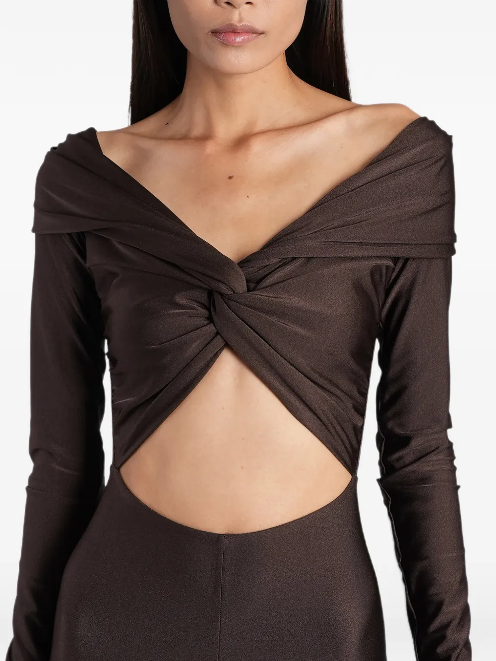 THE ANDAMANE Kendall jumpsuit met gedraaid detail en uitgesneden details Bruin