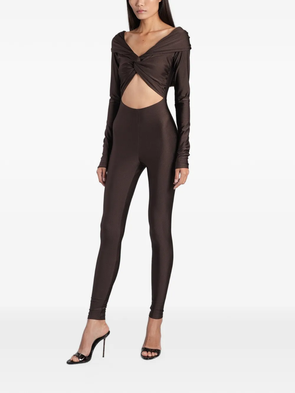 THE ANDAMANE Kendall jumpsuit met gedraaid detail en uitgesneden details Bruin