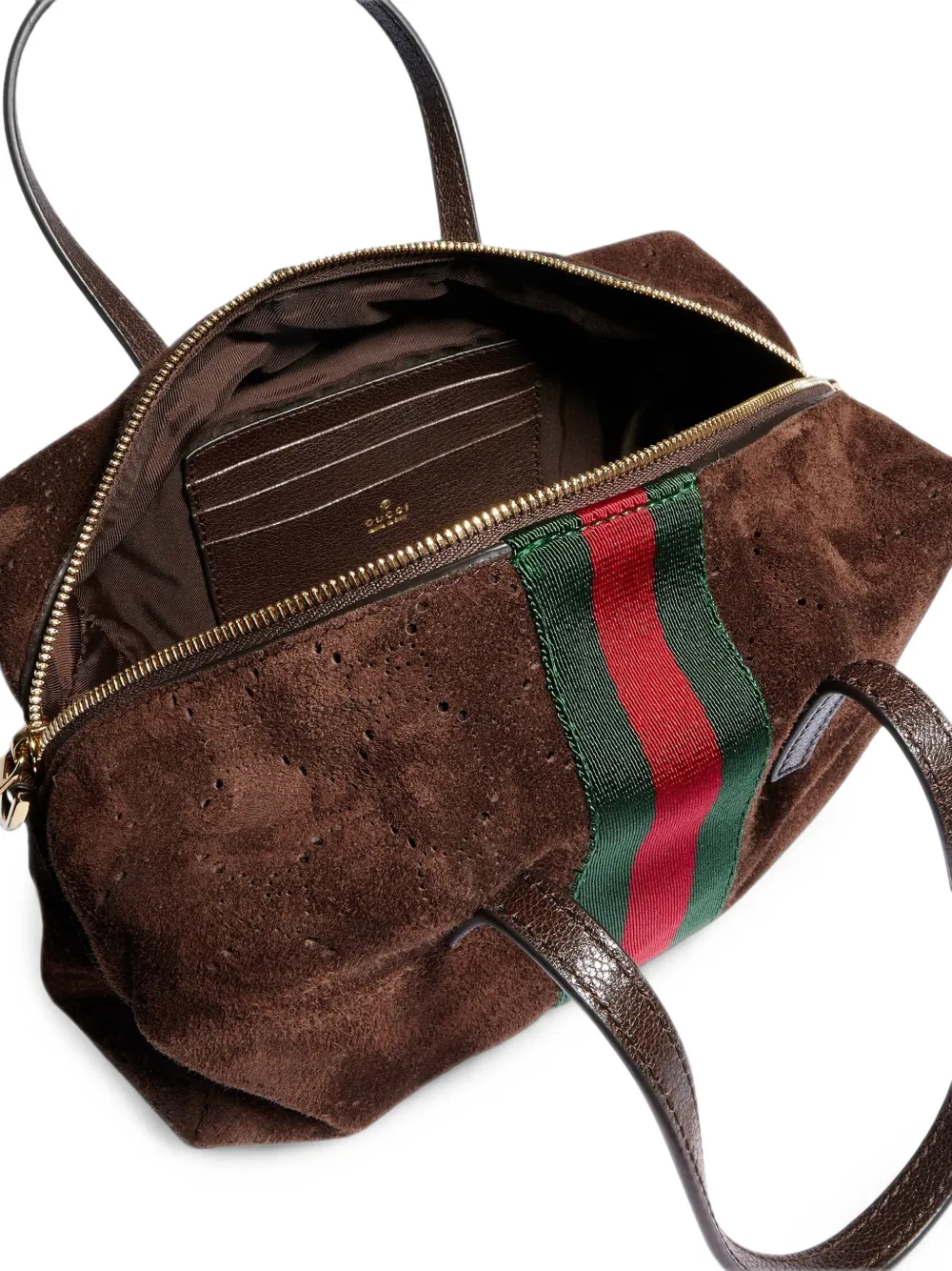 Gucci small Boston web suede tote bag Bruin