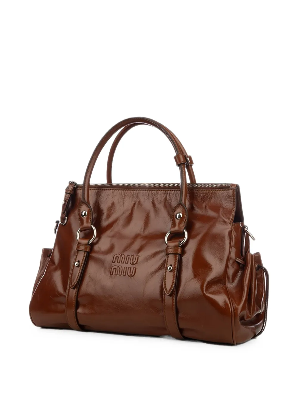 Miu Glanzende leren handtas Bruin