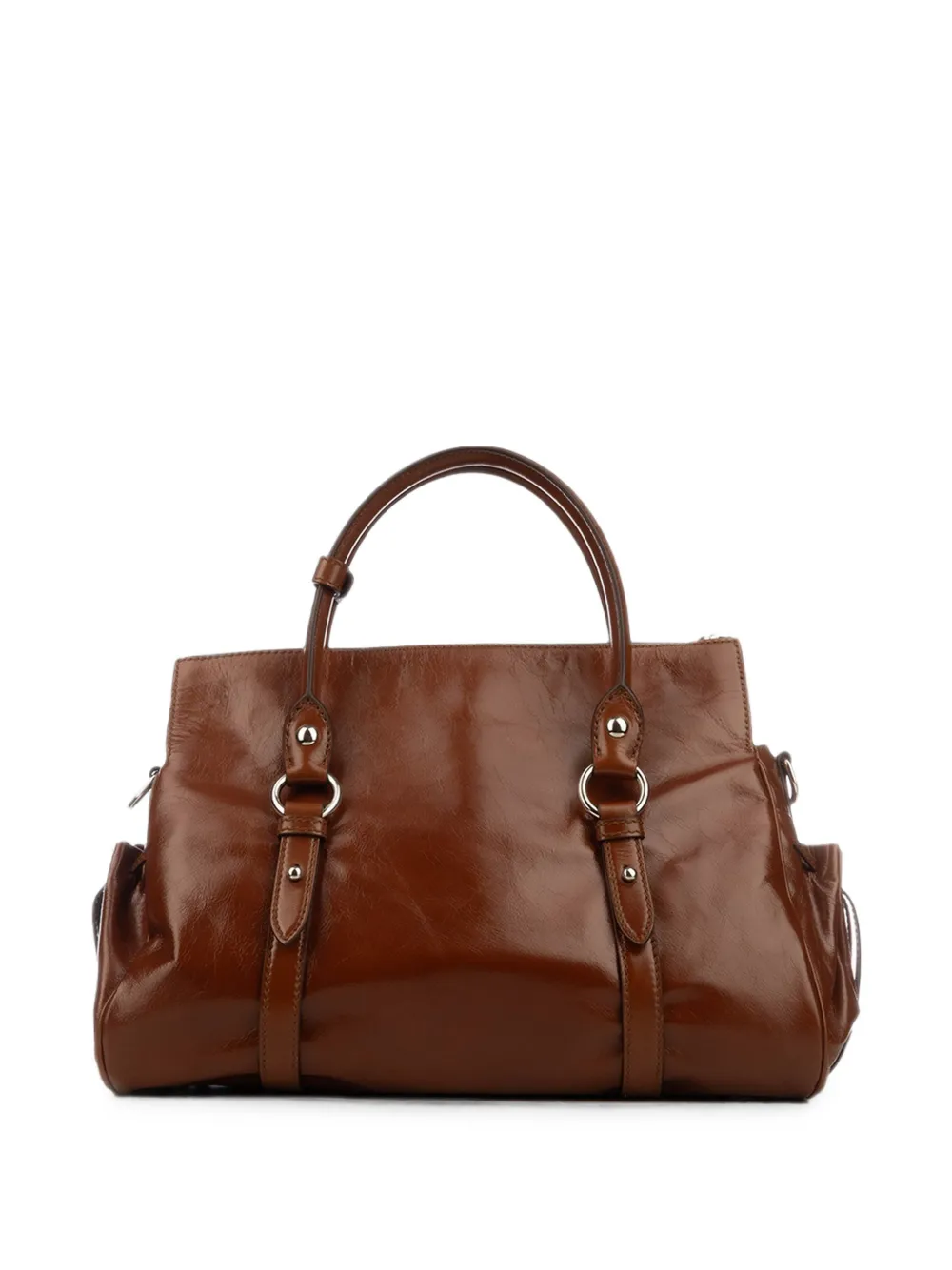 Miu Glanzende leren handtas Bruin