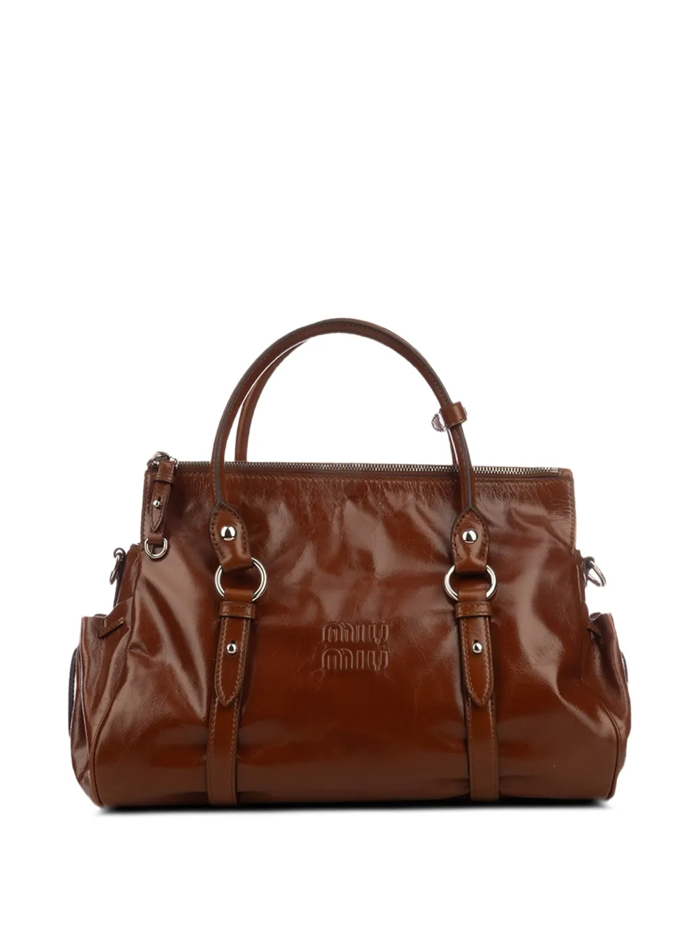 Miu Glanzende leren handtas Bruin