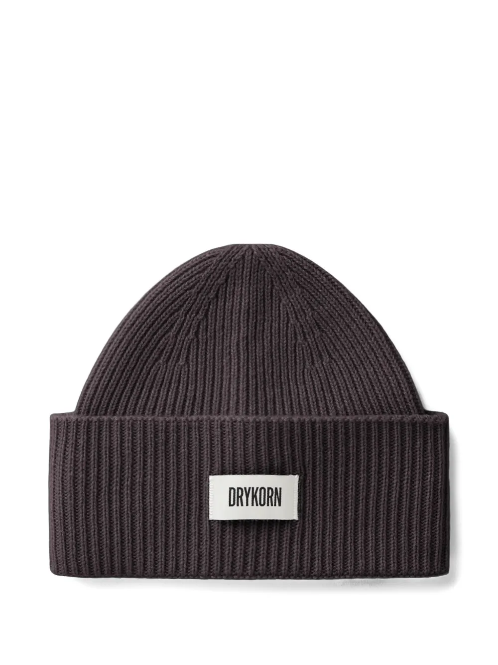 Drykorn Moah ribgebreide muts met logo-patch Bruin
