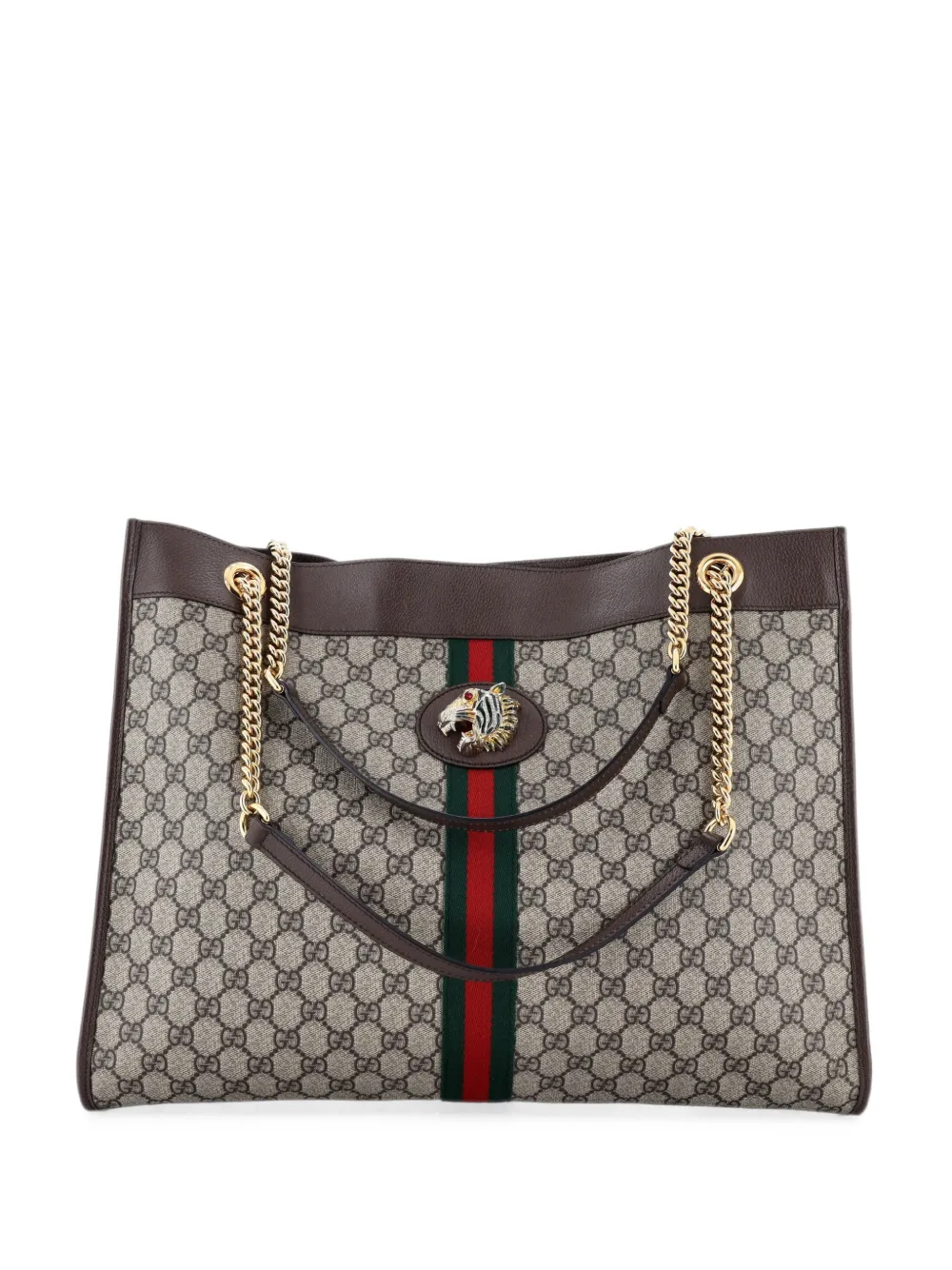 Gucci Pre-Owned sac cabas Rajah en toile enduite GG avec chaîne grand format - Marron Gucci Pre-Owned sac cabas Rajah en toile enduite GG avec chaîne grand format - Marron