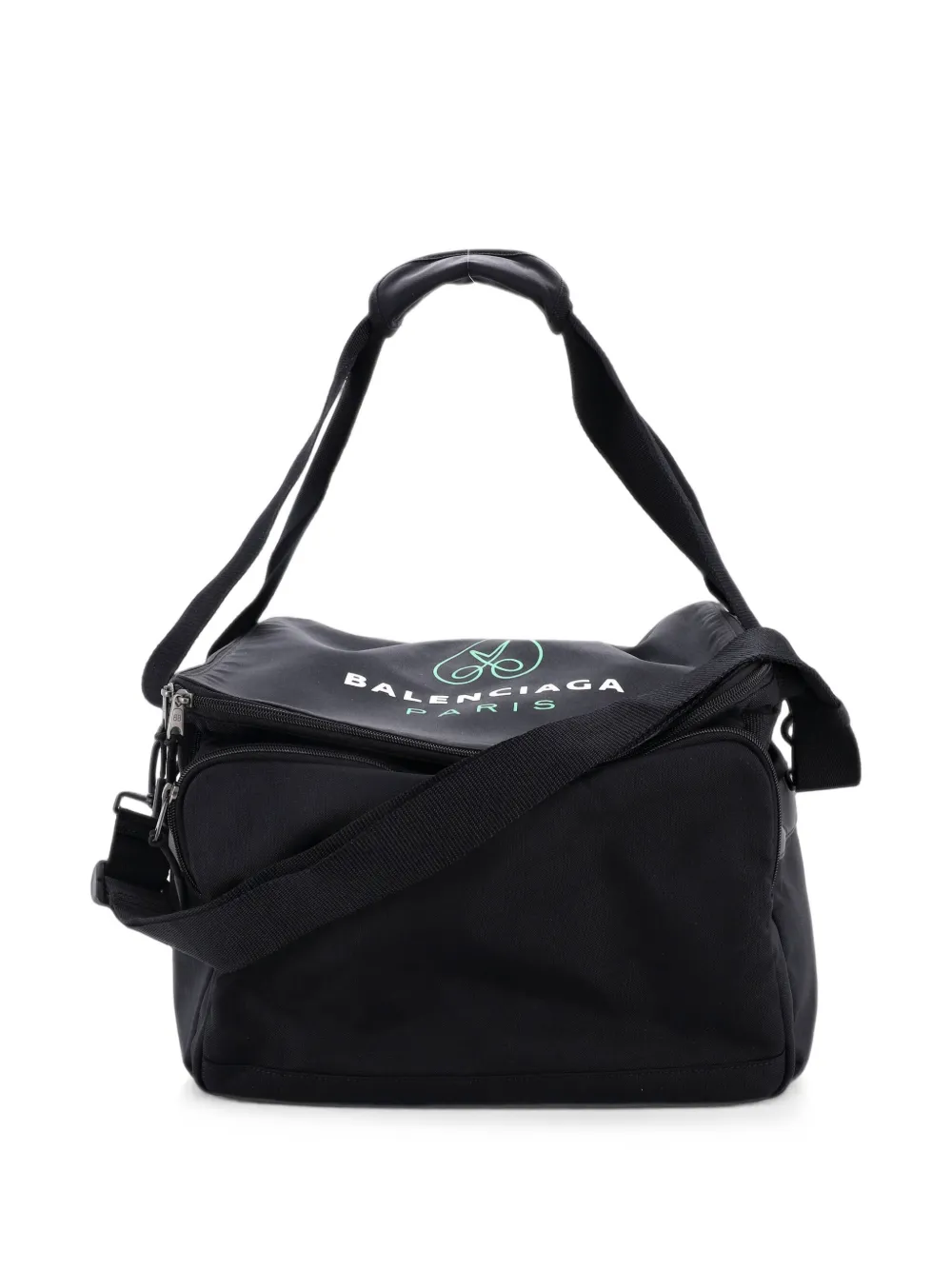 Balenciaga Pre-Owned Logo Print Convertible Square Duffle Bag Recycled Nylon travel bag – Black