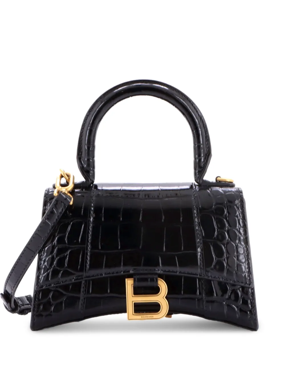 Balenciaga Pre-Owned Hourglass Top Handle Bag Crocodile Embossed Leather XS satchel - Schwarz
