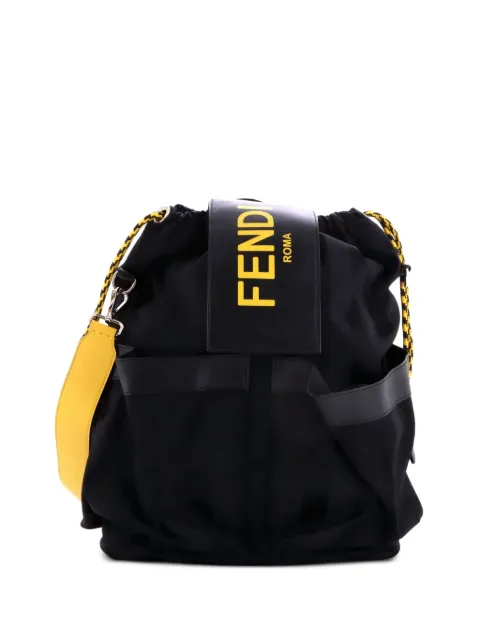 Fendi Pre-Owned Double Pocket Drawstring Pequin Nylon with Leather backpack