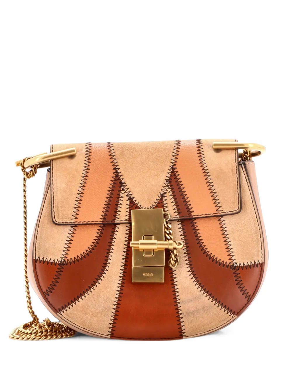 Chloé Pre-Owned Drew Patchwork Leather and Suede Small crossbody bag - Brown