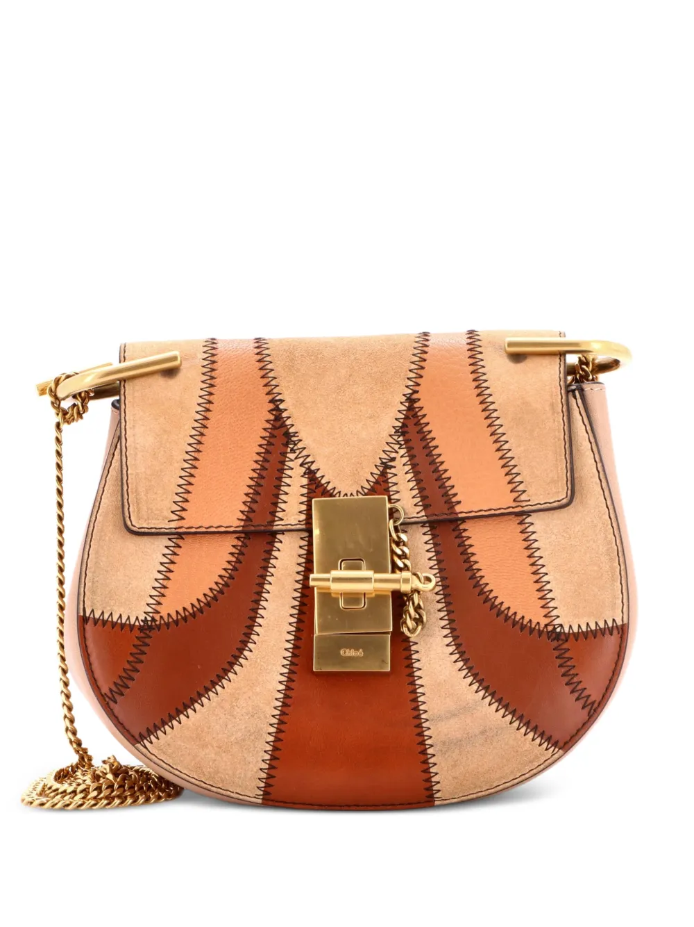 Chloé Pre-Owned Drew Patchwork Leather and Suede Small crossbody bag - Brown
