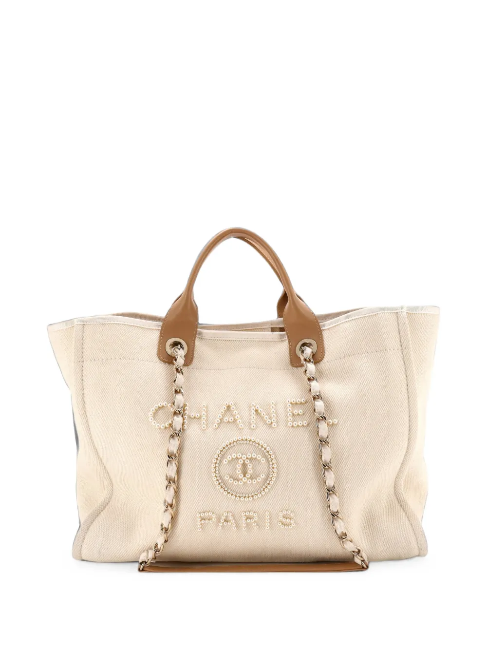CHANEL Pre-Owned Deauville Pearl Embellished Canvas Medium tote bag - Toni neutri