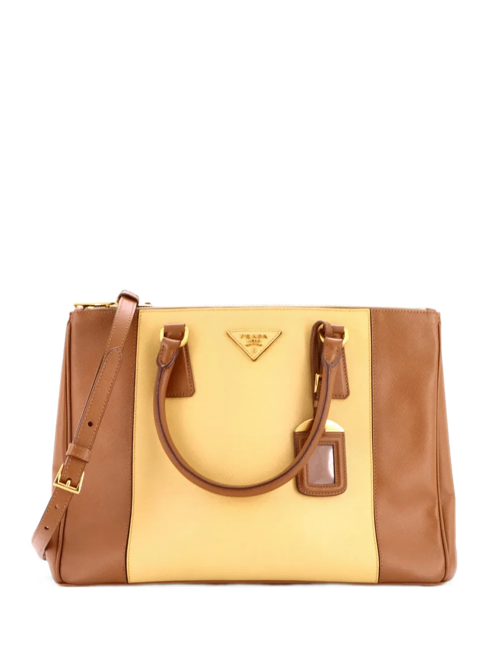 Prada Pre-Owned Bicolor Double Zip Lux Saffiano Leather Medium tote bag - Marron Prada Pre-Owned Bicolor Double Zip Lux Saffiano Leather Medium tote bag - Marron