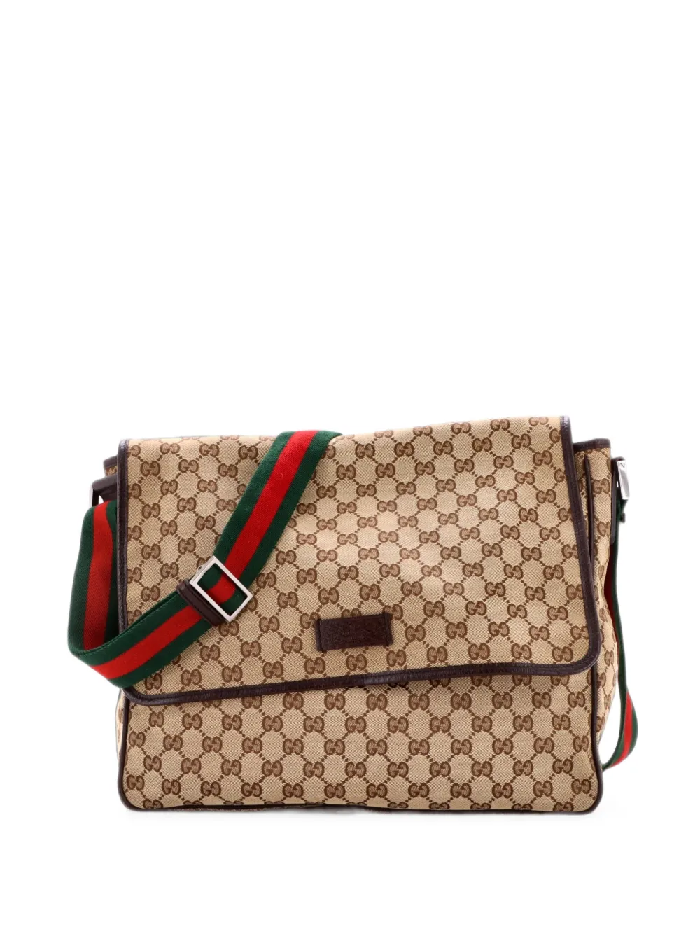 Gucci Pre-Owned Web Strap Flap Messenger GG Canvas Medium crossbody bag - Braun