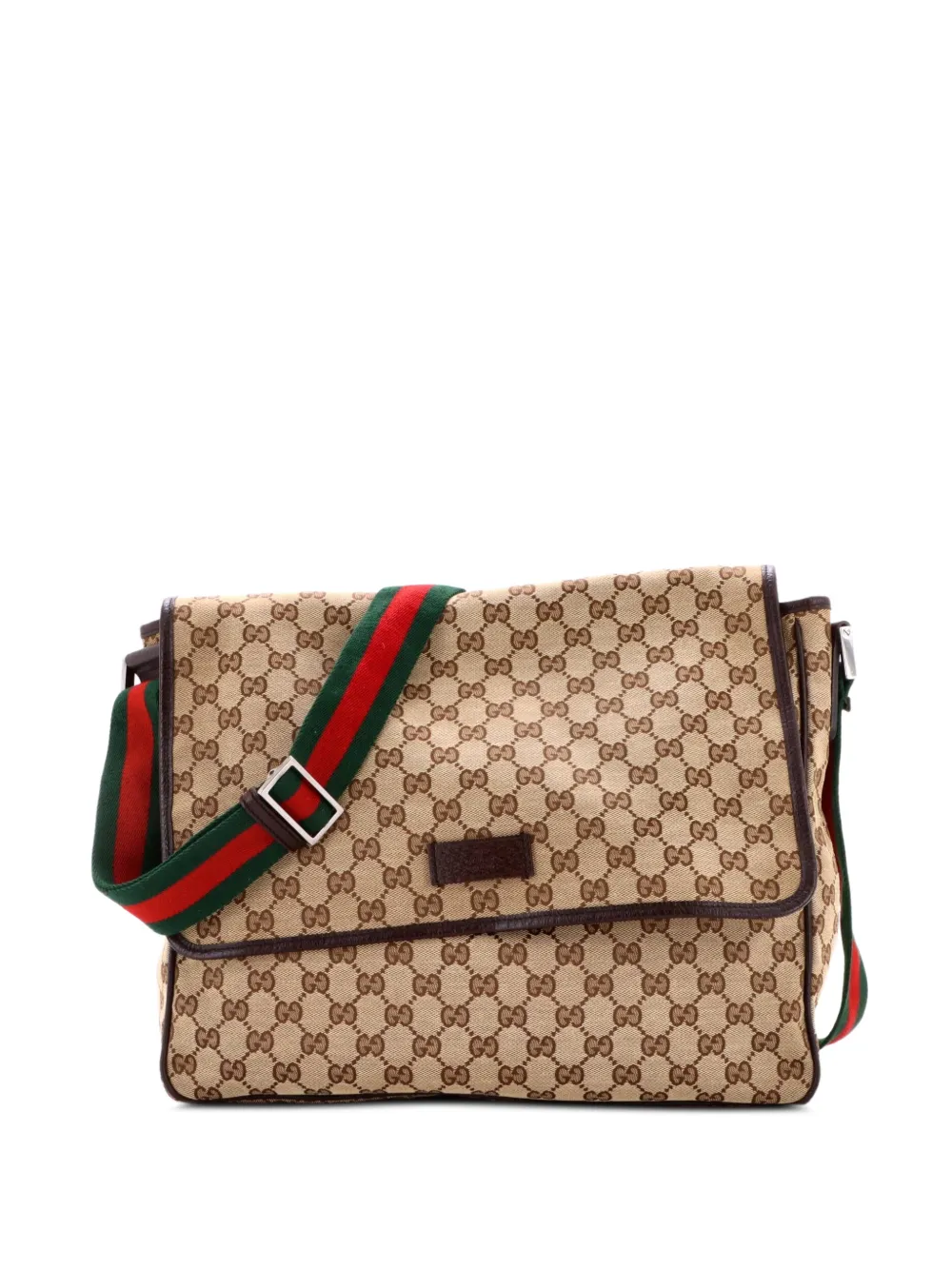 Gucci Pre-Owned Web Strap Flap Messenger GG Canvas Medium crossbody bag - Brown