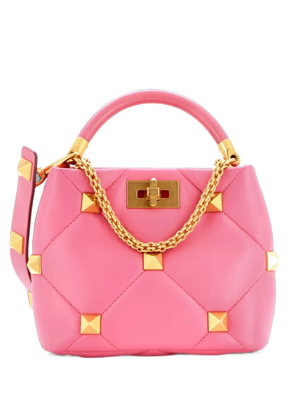 Valentino Garavani Pre-Owned Roman Stud Top Handle Bag Quilted Leather Small satchel - Rosa