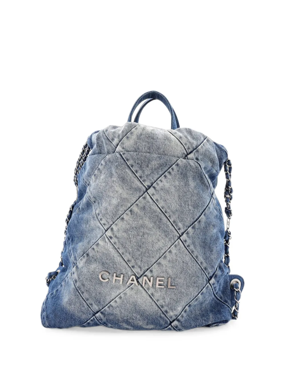 CHANEL Pre-Owned 22 Chain Quilted Denim Medium backpack - Blu