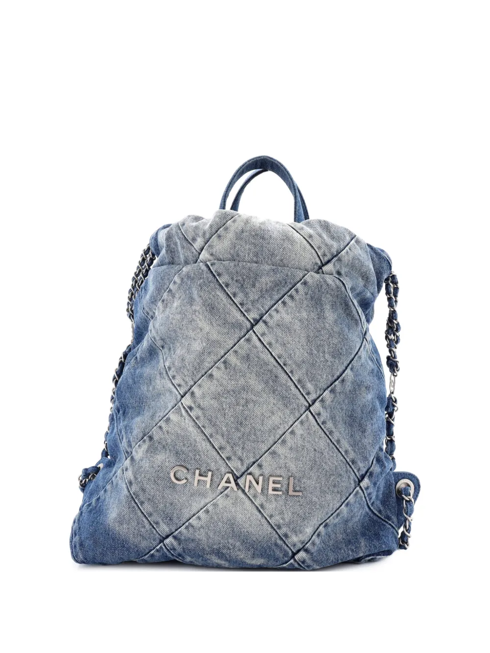 CHANEL Pre-Owned 22 Chain Quilted Denim Medium backpack - Blue