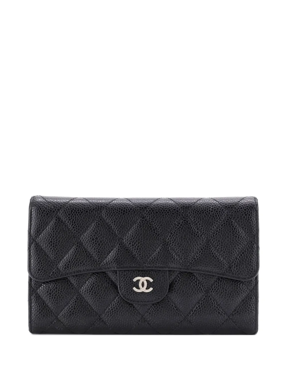 CHANEL Pre-Owned CC Gusset Classic Flap Wallet Quilted Caviar Long small wallets - Black