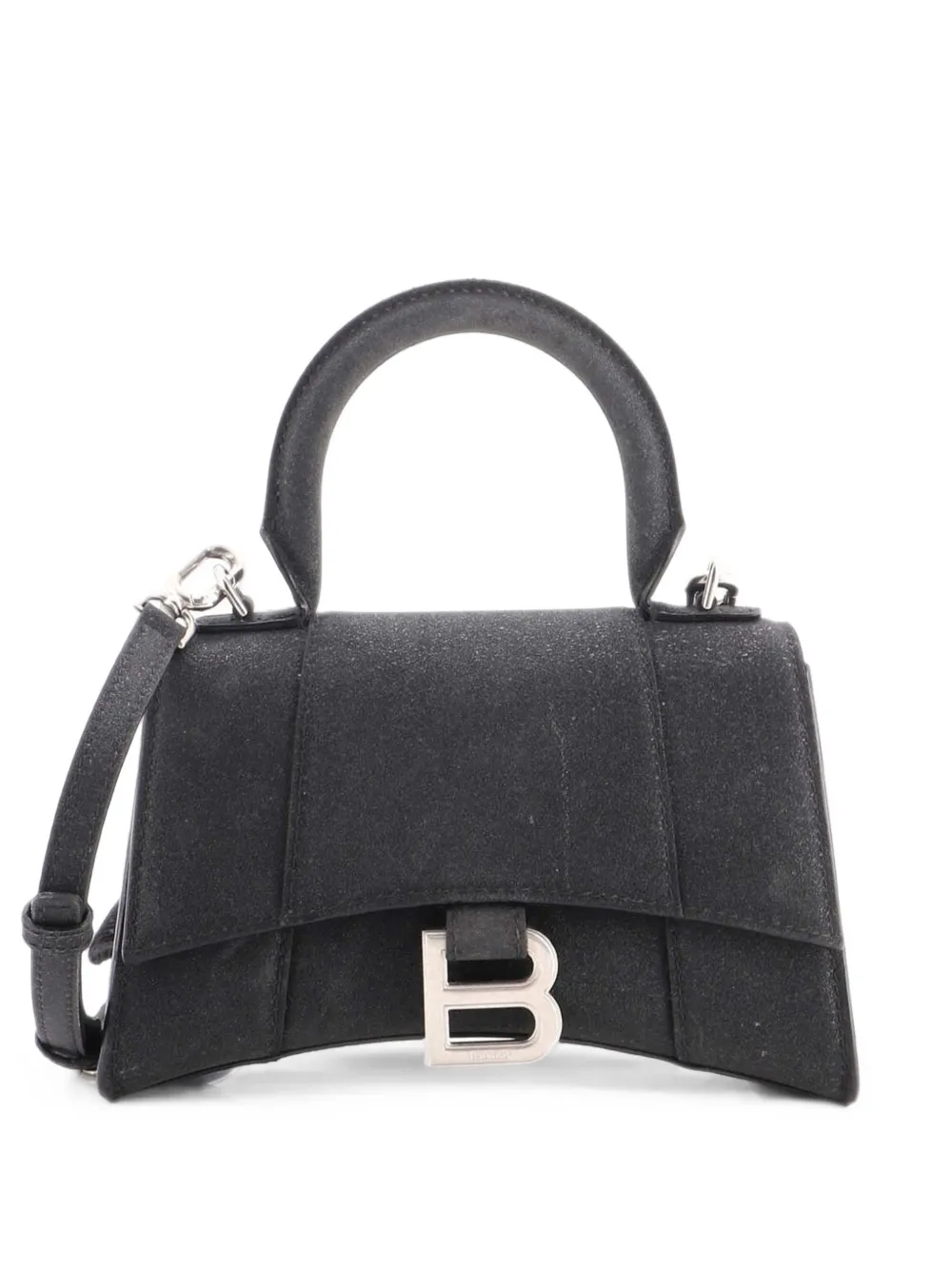 Balenciaga Pre-Owned sac à main Hourglass XS en cuir pailleté - Noir