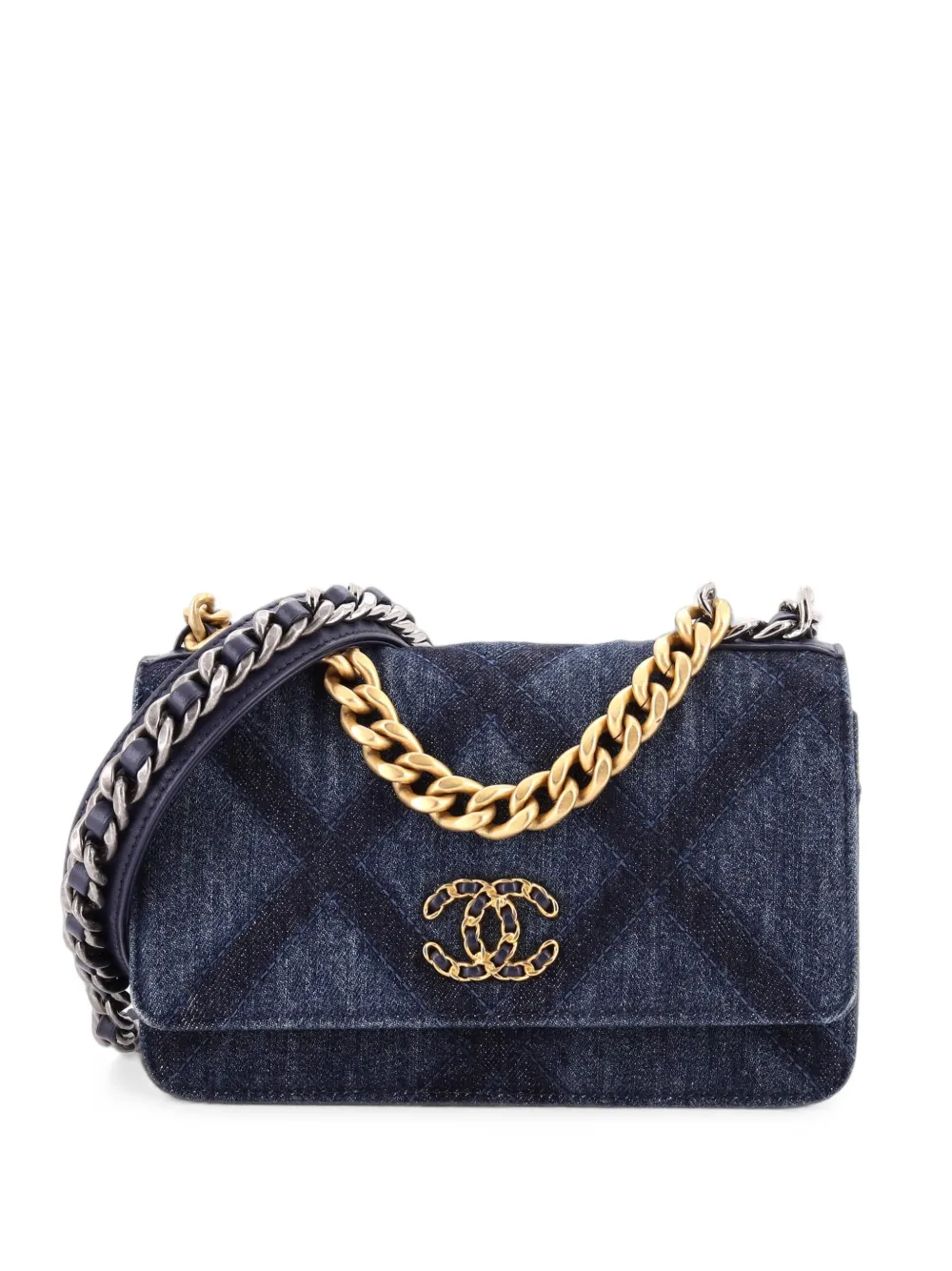 CHANEL Pre-Owned 19 Wallet on Chain Quilted Denim crossbody bag - Blu