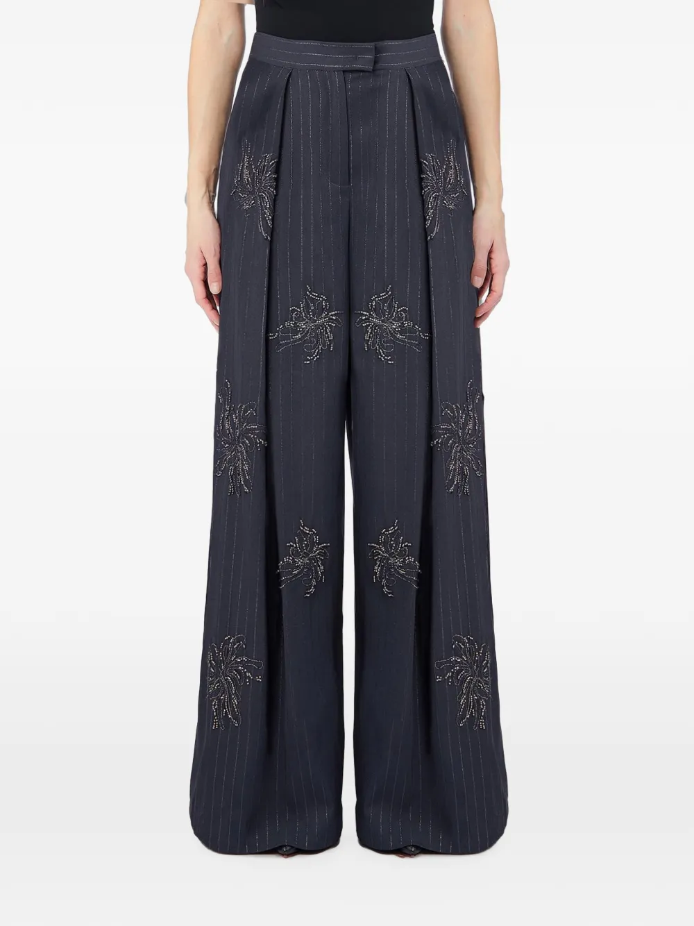 LIU JO pinstripe-pattern bead-embellished palazzo pants