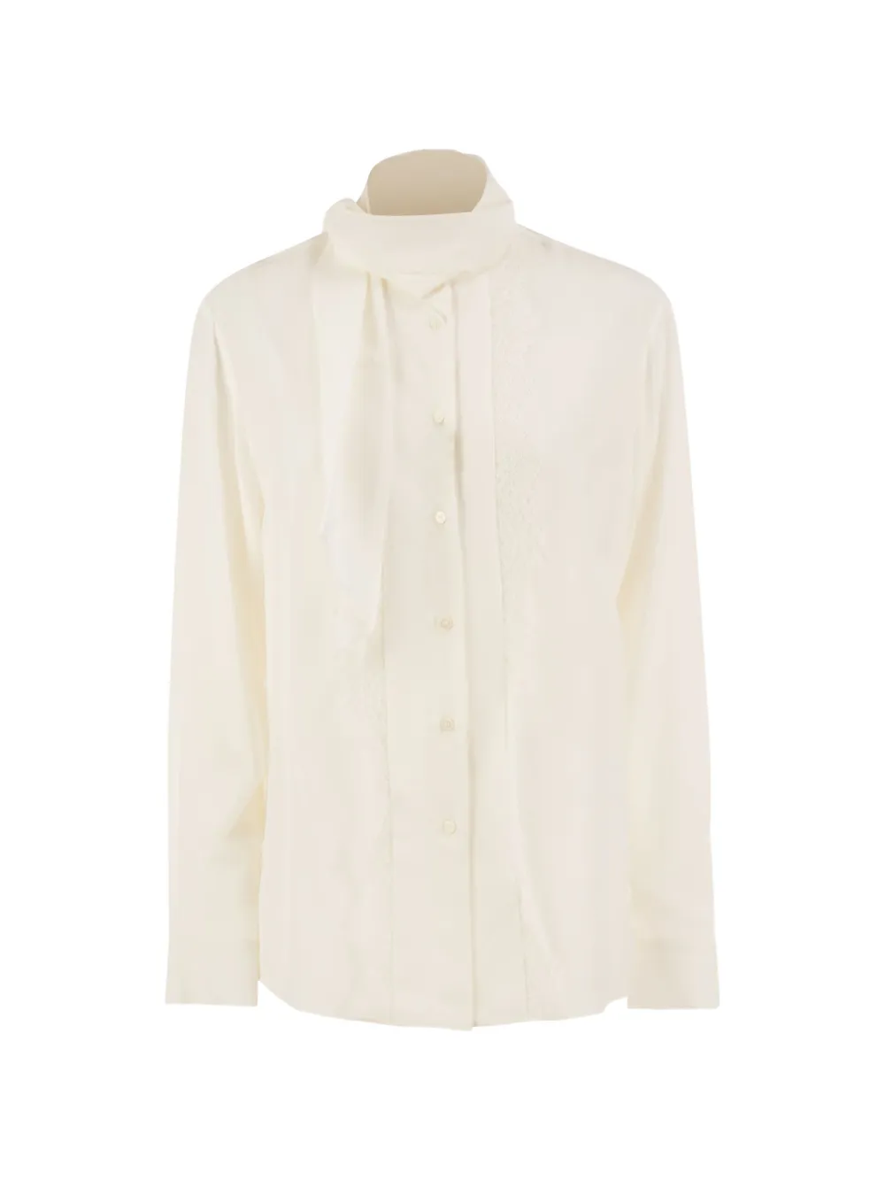 Weekend Max Mara lace-insert neck-scarf shirt - Blanc Weekend Max Mara lace-insert neck-scarf shirt - Blanc
