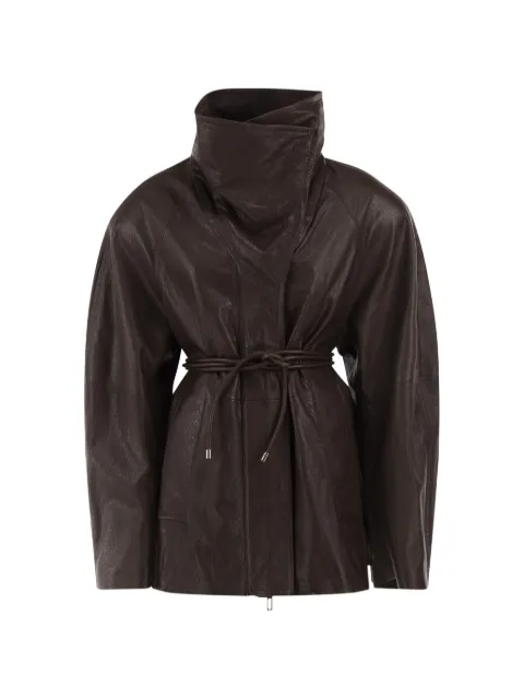 Sportmax chamarra de piel con cinturón y cuello alto