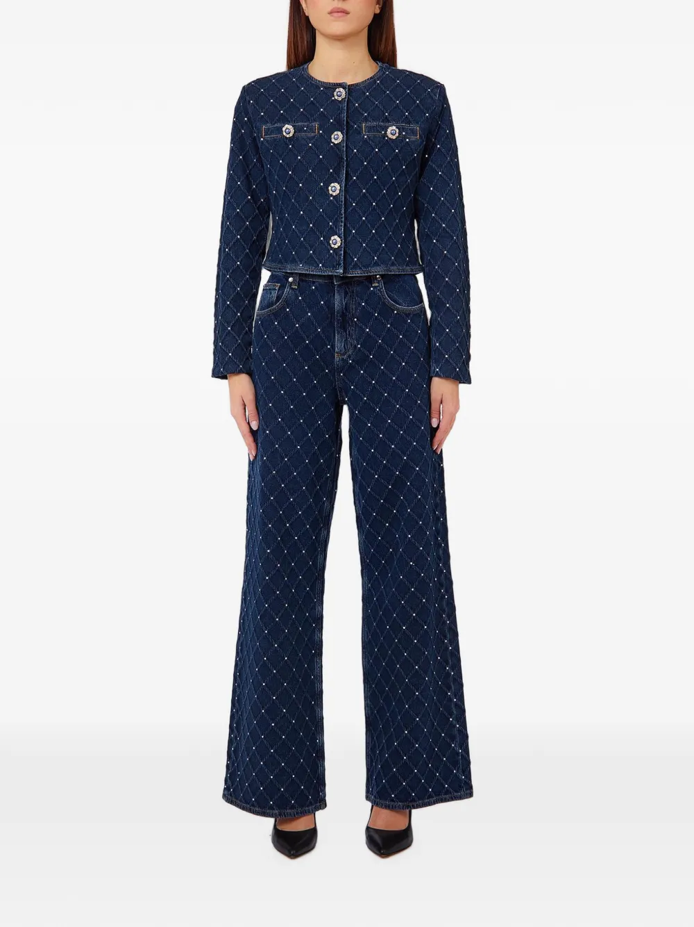 LIU JO Gewatteerd denim jack met stras Blauw