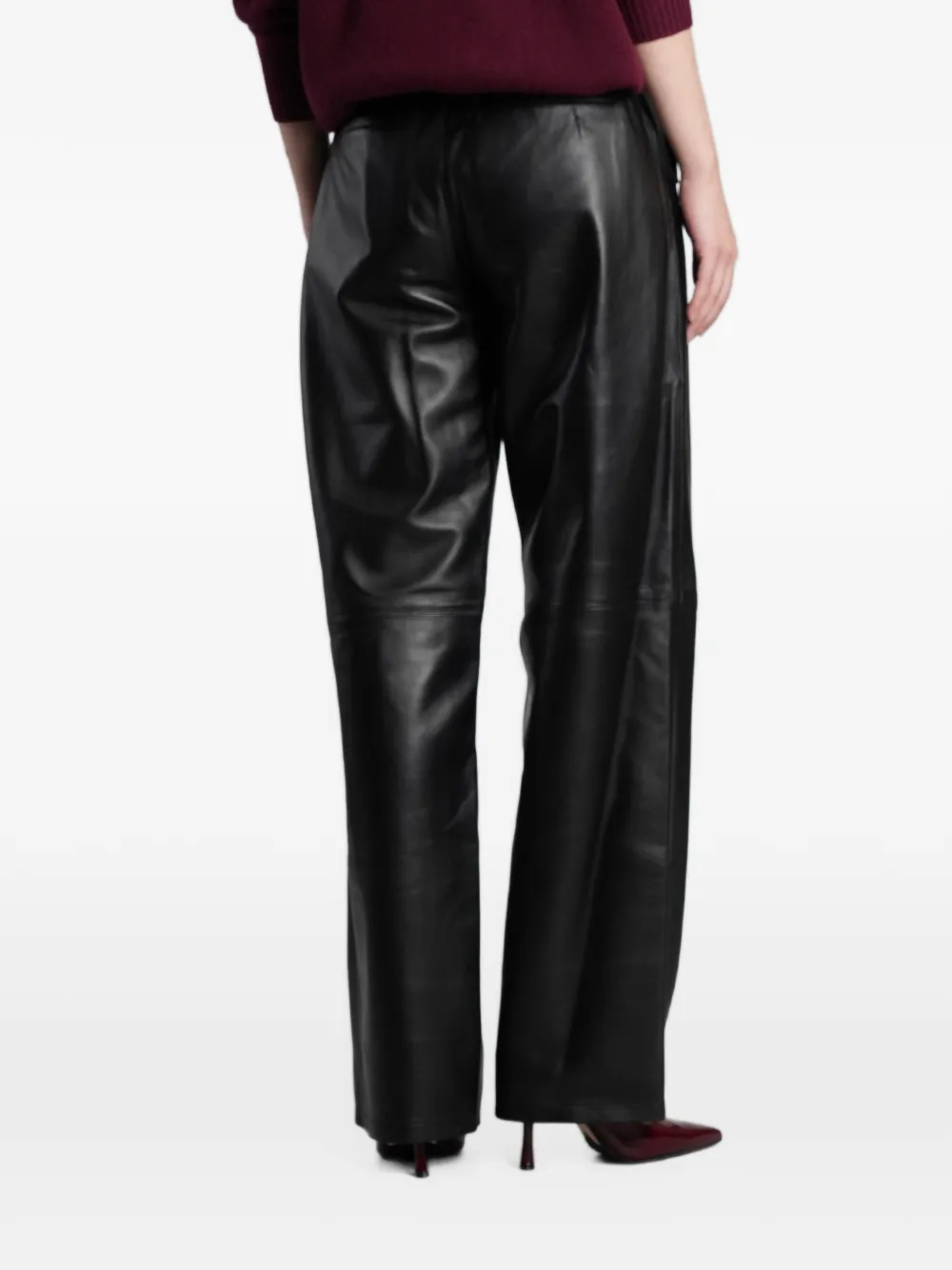 IRO Caracas leren broek met wijde pijpen Zwart