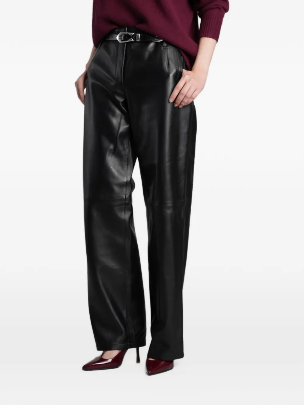 IRO Caracas leren broek met wijde pijpen Zwart