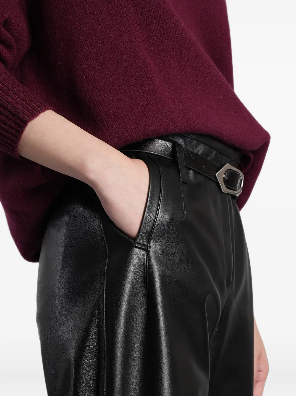 IRO Caracas leren broek met wijde pijpen Zwart