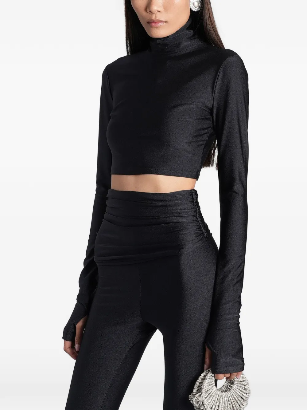 THE ANDAMANE Orchid cropped top met duimsleuf Zwart