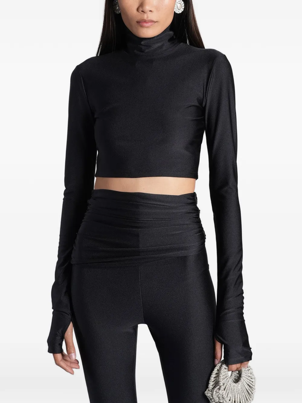 THE ANDAMANE Orchid cropped top met duimsleuf Zwart