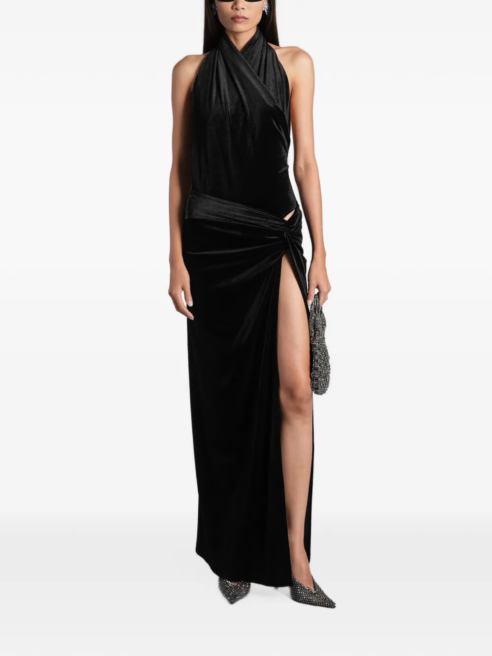 THE ANDAMANE Maxi-rok met knoop-detail en zijsplit Zwart