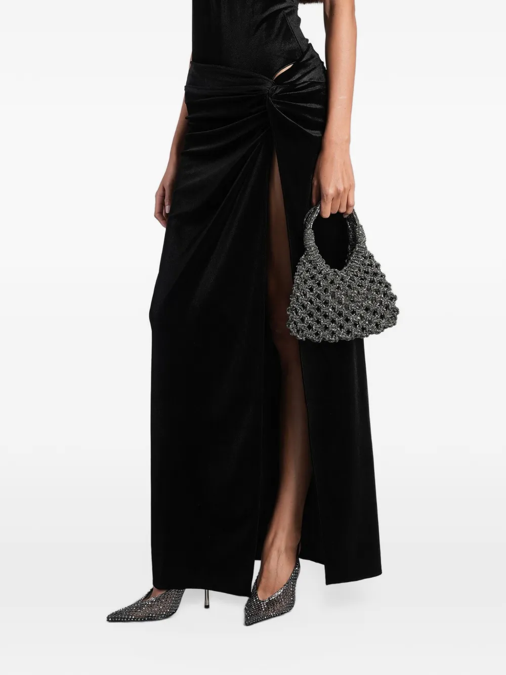 THE ANDAMANE Maxi-rok met knoop-detail en zijsplit Zwart