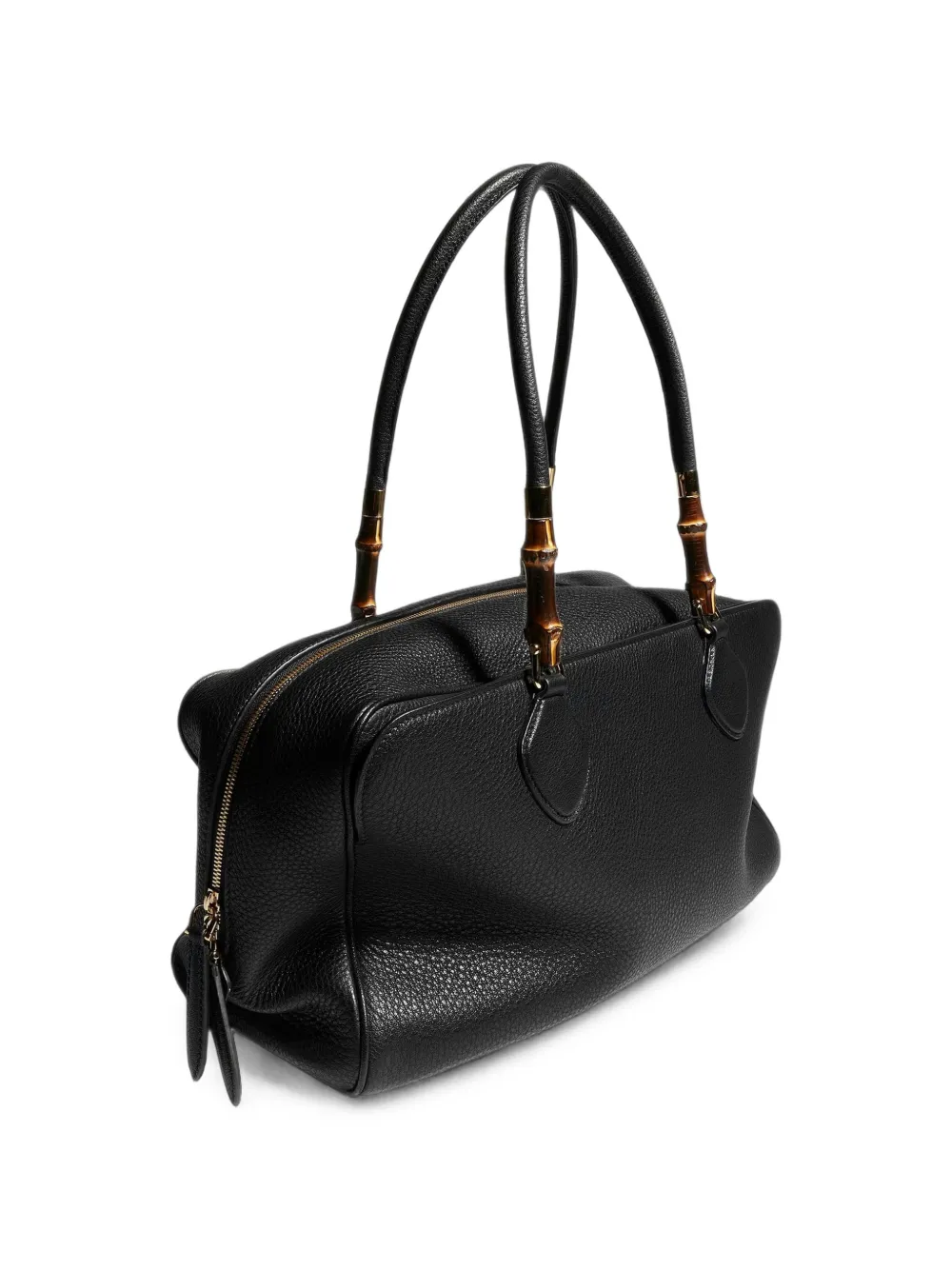 Gucci large Boston bamboo-detail leather tote bag Zwart