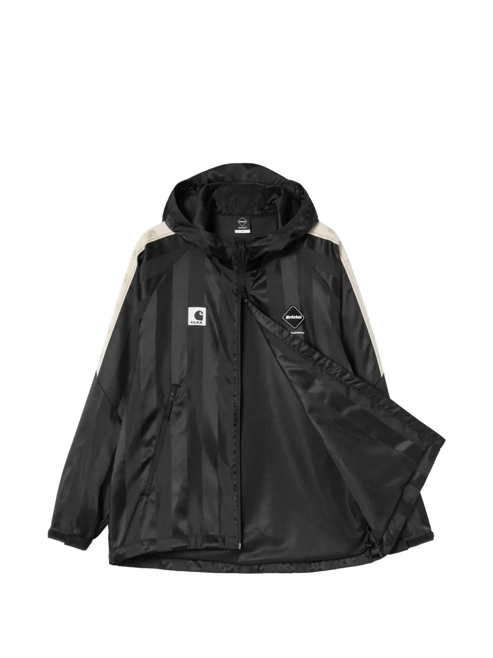 Carhartt WIP x F.C.Real Bristol striped hooded jacket Zwart